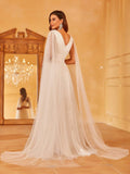 Plunging Neck A Line Wedding dress With Cape - Elonnashop