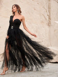 Sophisticated Elegance Asymmetrical Tulle Dress - Elonnashop