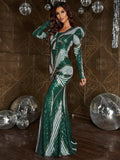 Elegant Gigot Sleeve Sequin Mermaid Dress - Elonnashop