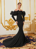 Dramatic Off-Shoulder Gown with Voluminous Sleeves - Elonnashop