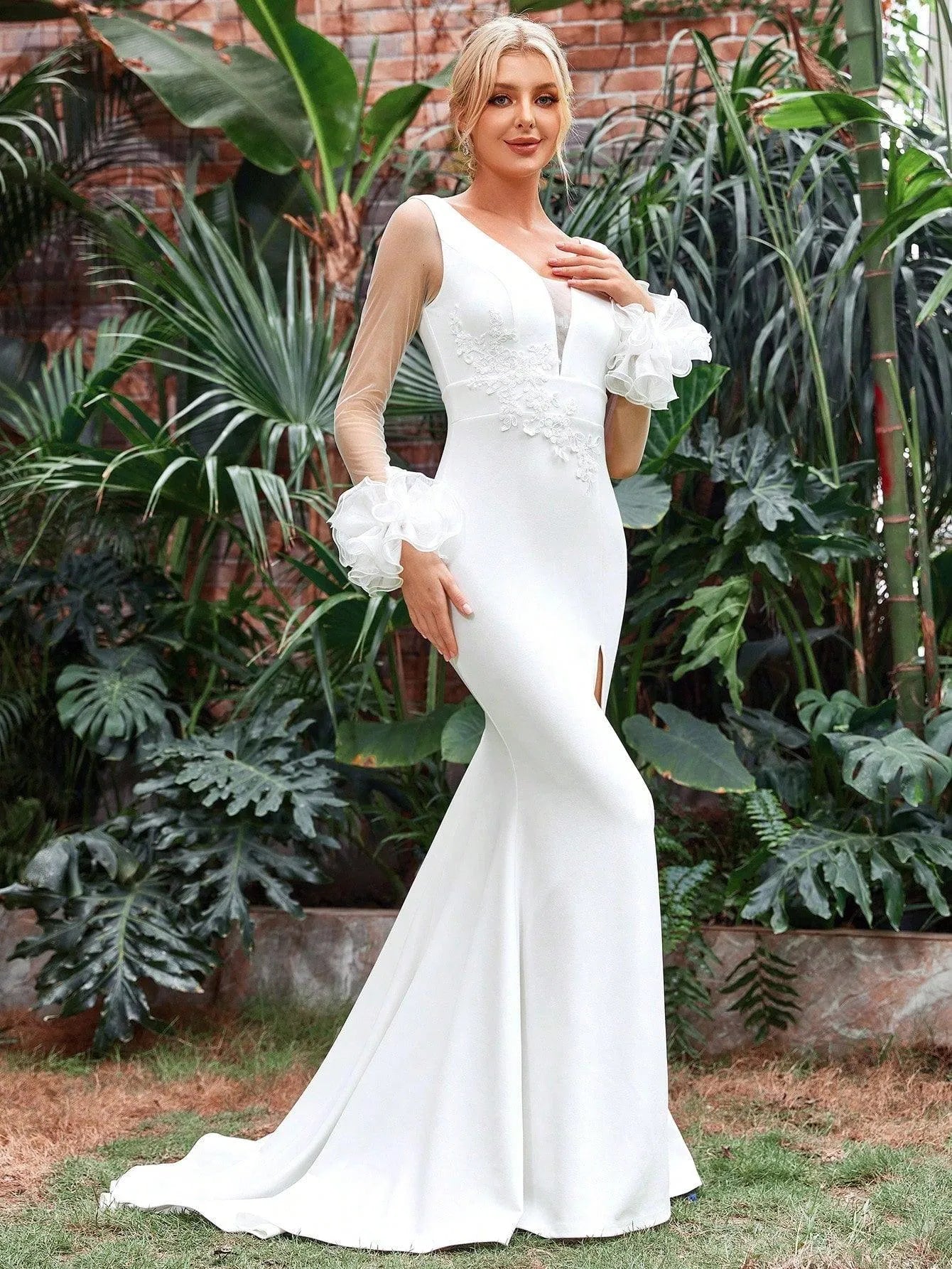 Elegant Split Thigh Mermaid Hem Wedding Dresses - Elonnashop