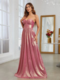 Elegant Metallic Strapless Evening Dress - Elonnashop