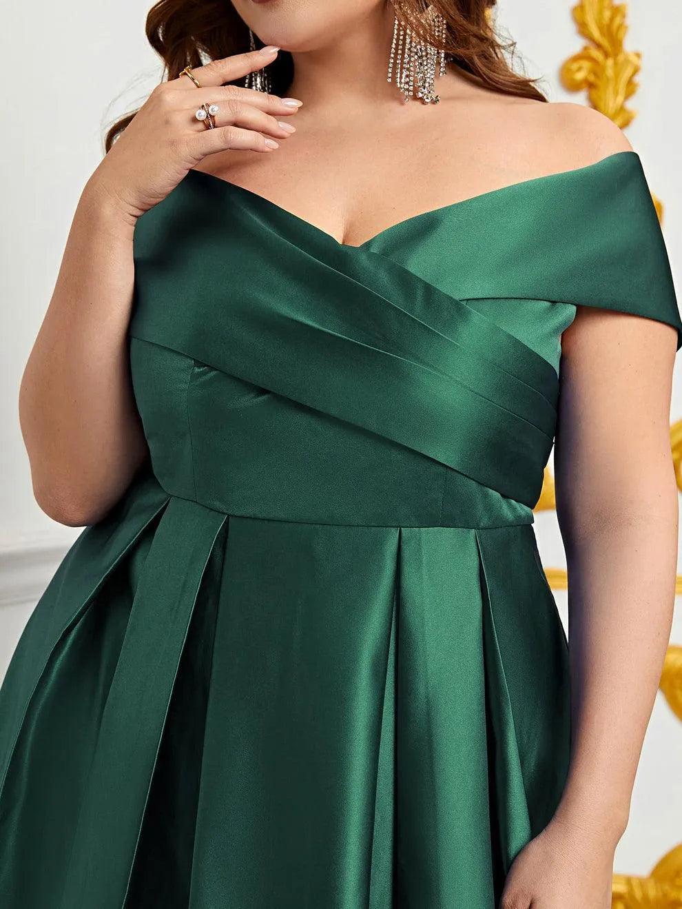 Plus Elegant Off Shoulder Satin A Line Prom Dress - Elonnashop