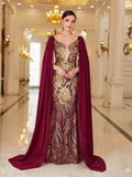 Regal Burgundy Sequin-Embellished Gown - Elonnashop