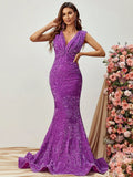 Twist Front Mermaid Hem Sequin Prom Dress - Elonnashop