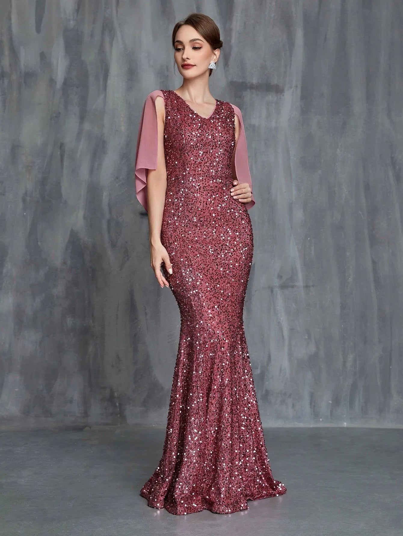 Womens' Draped Back Mermaid Hem Sequin Formal Dress - Elonnashop