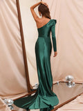 Elegantes One-Shoulder-Partykleid aus Satin mit Rüschenbesatz