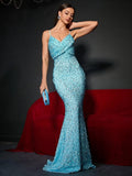 Elegant Spaghetti Strap Sleeveless Sequin Formal Dress - Elonnashop